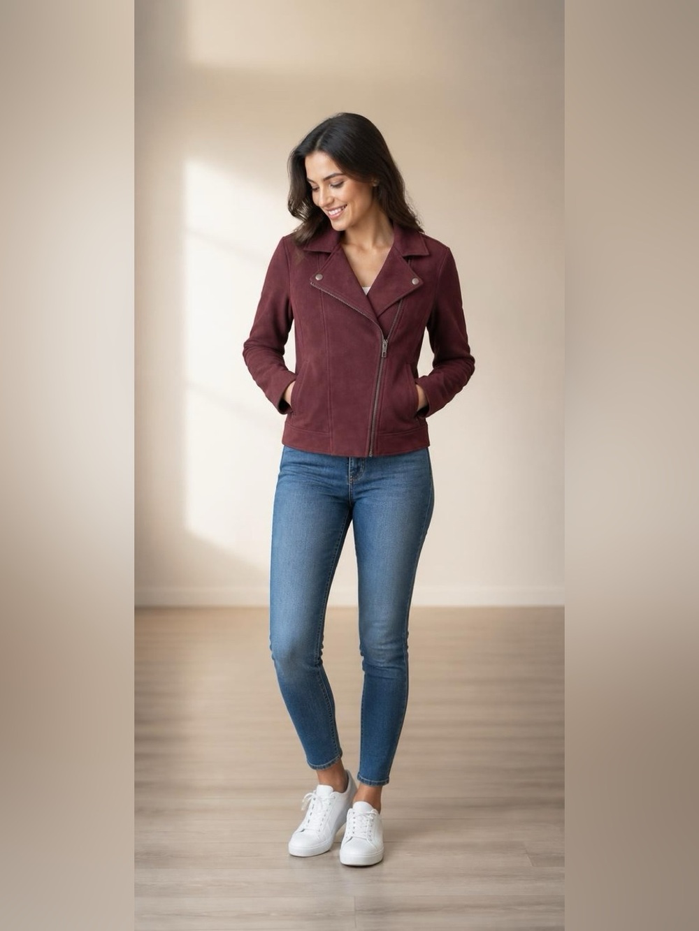 Sm Old Navy Women's Suede Moto Jacket - Burgundy